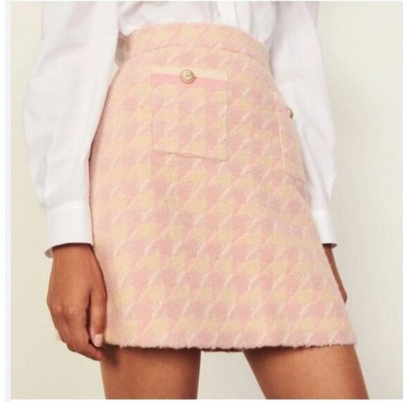 Sandro Pink Louisa Houndstooth Jacquard-Knit Cotton Mini Skirt Size XS NWT - Picture 2 of 16